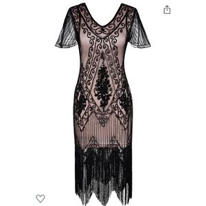 1920s Dress Sequin ArtDeco Flapper Dress w/sleeve